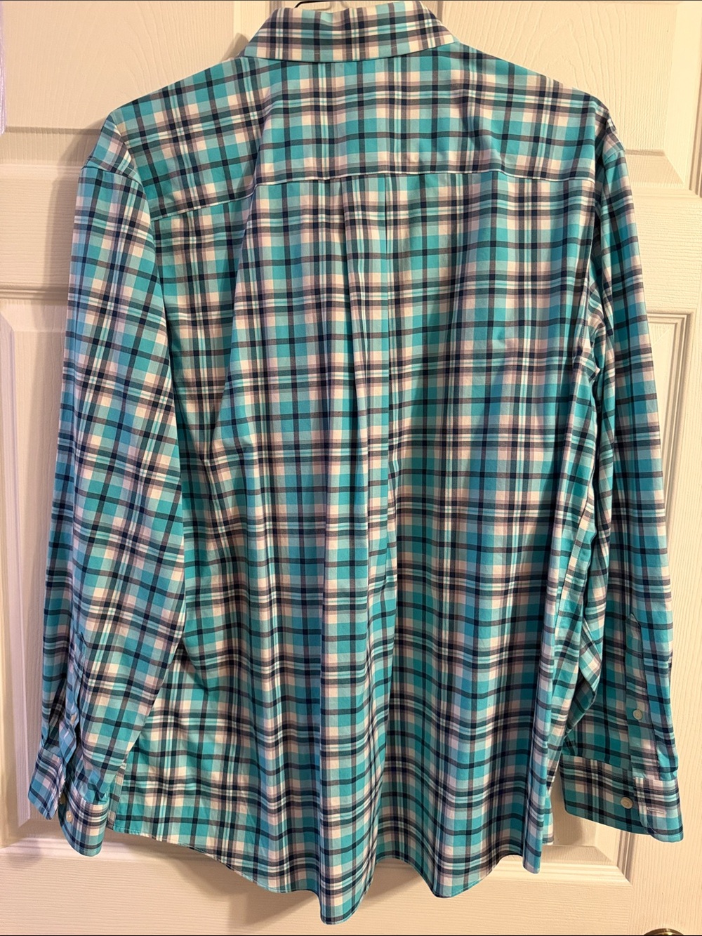 Classic Plaid Button-Down Men's Shirt - Teal/White - Picture 3 of 3
